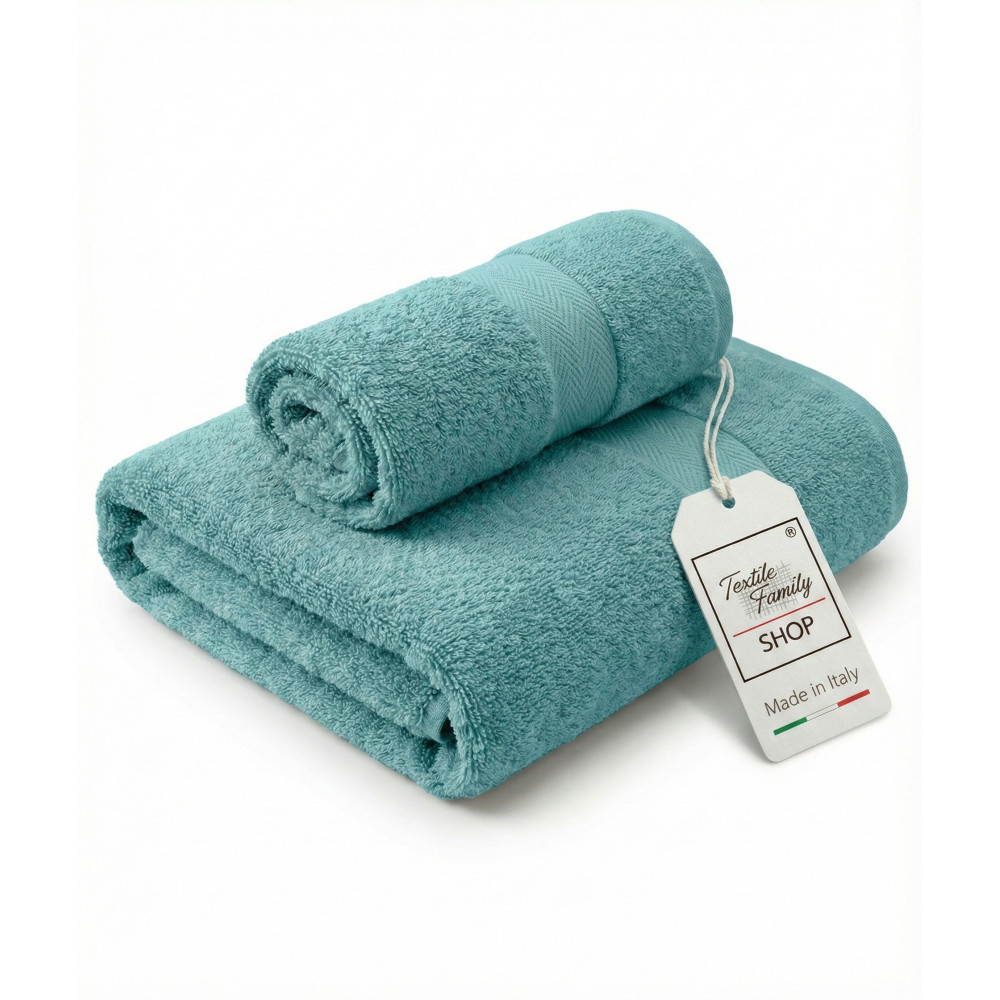 Pair of Face and Guest Towels Acqua Marina - 100% Cotton Sponge 450 g/m² Made in Italy