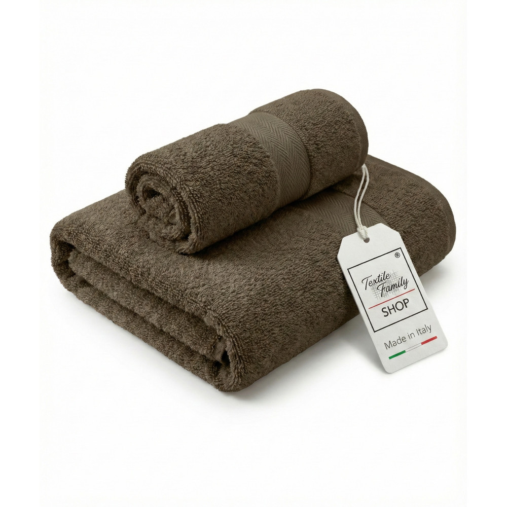 Pair of Face and Guest Towels Taupè - 100% Cotton Terry 450 g/m² Made in Italy
