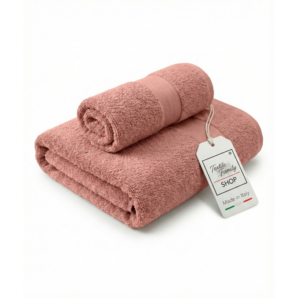 Pair of Face and Guest Towels Blush - 100% Cotton Terry 450 g/m² Made in Italy