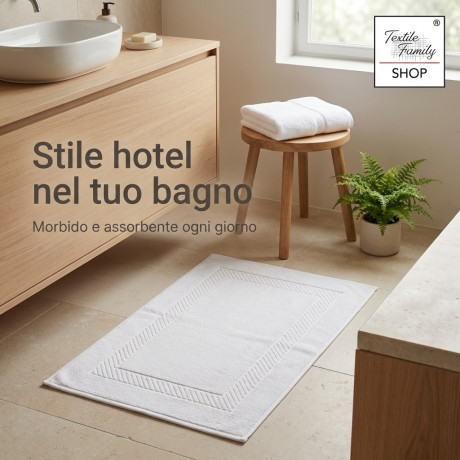 White Bathroom Shower Mat 50x70 Cotton Sponge 450 g/m² - Shower Mat Made in Italy