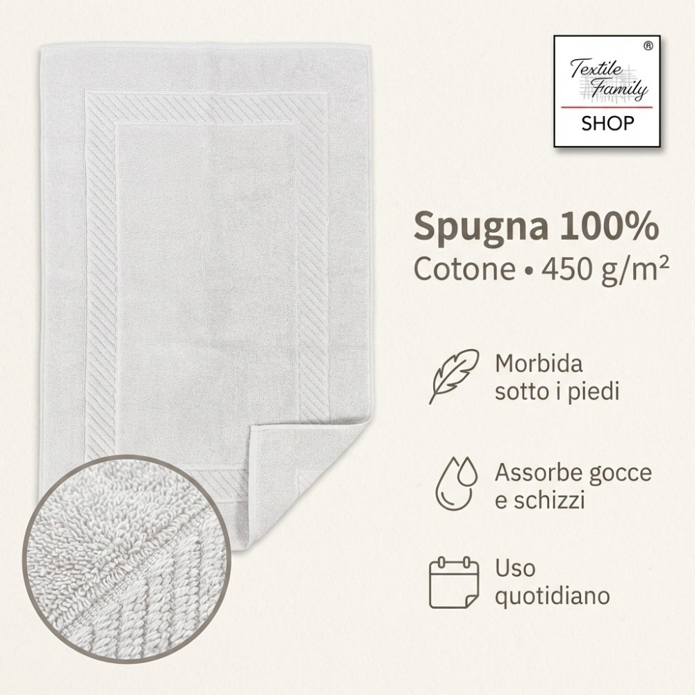 Tapis de douche de salle de bain ivoire 50x70 éponge en coton 450 g/m² - Tapis de douche fabriqué en Italie