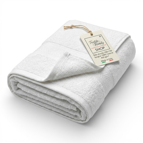 Weißes Duschhandtuch 100x150 in 100% Baumwoll-Fröte 450 g/m² Hergestellt in Italien