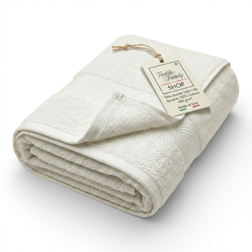Elfenbein-Duschtuch 100x150 in 100% Baumwoll-Terry 450 g/m² Hergestellt in Italien
