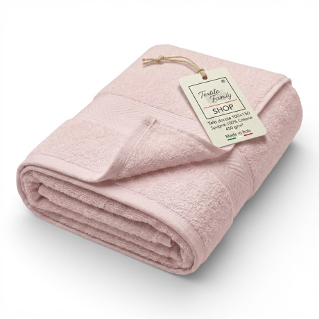 Serviette de douche rose 100x150 en éponge 100 % coton 450 g/m² Fabriquée en Italie
