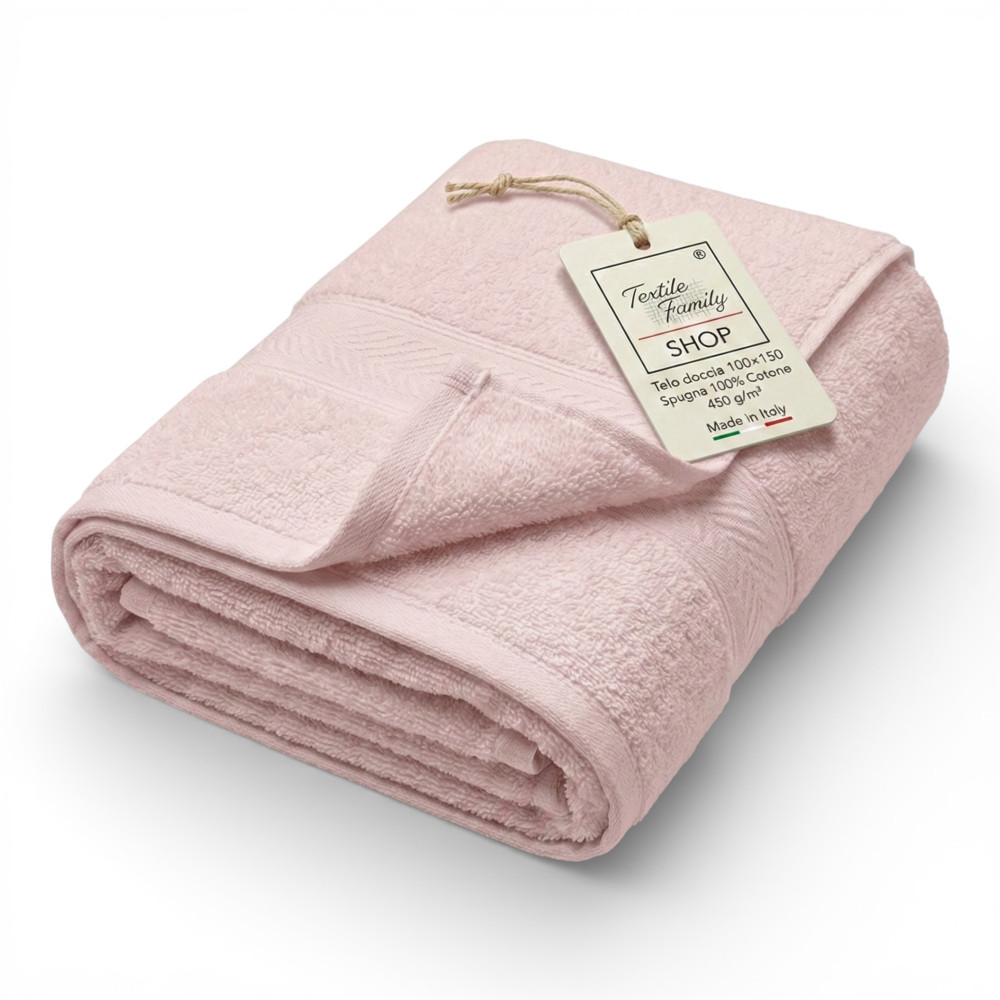 Toalla de ducha rosa 100x150 en 100% algodón y de rizo 450 g/m² Fabricado en Italia