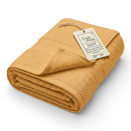 Serviette de douche en ocre 100x150 en éponge 100 % coton 450 g/m² Fabriqué en Italie
