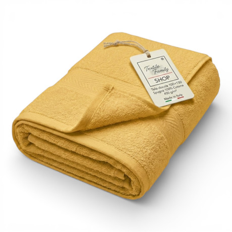 Toalla de ducha dorada 100x150 en 100% algodón de rizo 450 g/m² Fabricada en Italia