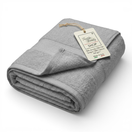 Serviette de douche grise 100x150 en éponge 100 % coton 450 g/m² Fabriqué en Italie