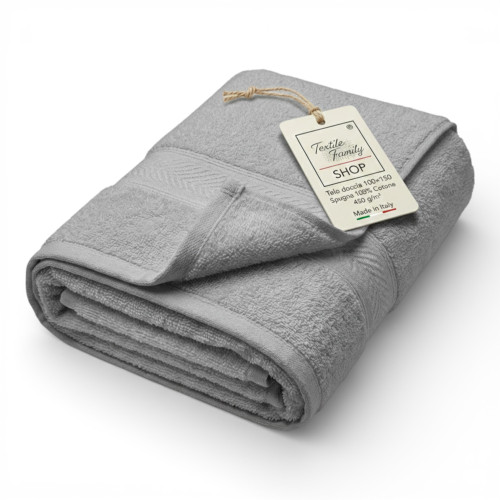 Serviette de douche grise 100x150 en éponge 100 % coton 450 g/m² Fabriqué en Italie