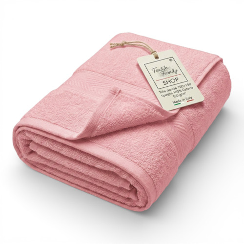 Antique Pink Shower Towel 100x150 in 100% Cotton Terry 450 g/m² Made in Italy