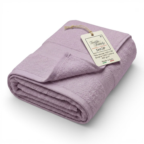 Lilac Shower Towel 100x150 in 100% Cotton Terry 450 g/m² Made in Italy
