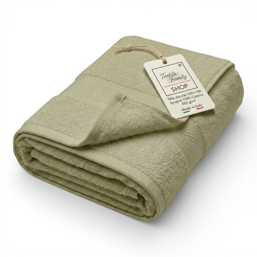 Serviette de douche olive 100x150 en éponge 100 % coton 450 g/m² Fabriquée en Italie