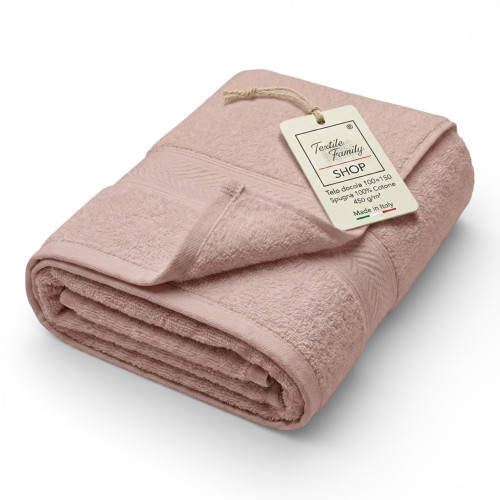 Powder Pink Shower Towel 100x150 in 100% Cotton Sponge 450 g/m² Made in Italy