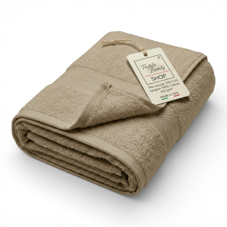 Beige Shower Towel 100x150 in 100% Cotton Terry 450 g/m² Made in Italy