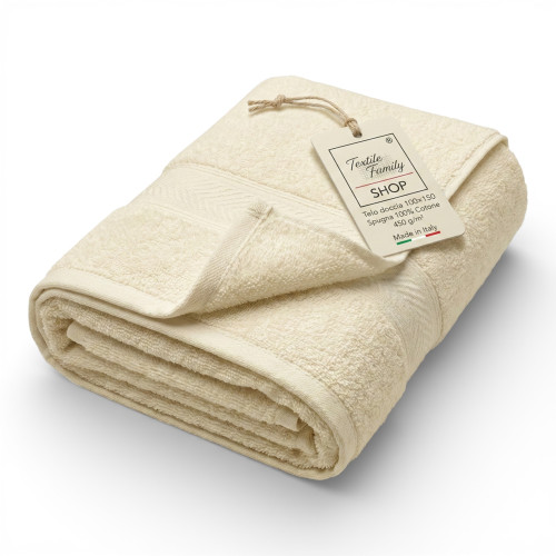 Ecru Duschtuch 100x150 in 100% Baumwoll-Terry 450 g/m² Hergestellt in Italien