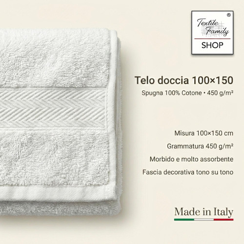 Toalla de ducha de arena 100x150 en 100% algodón de rizo 450 g/m² Fabricado en Italia