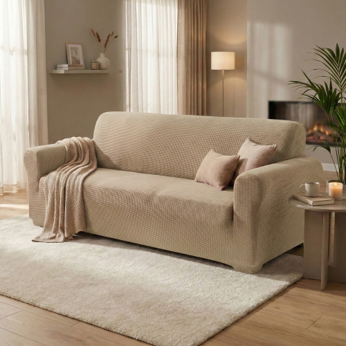 Couverture de canapé extensible ATHÈNES universel BEIGE biélastique