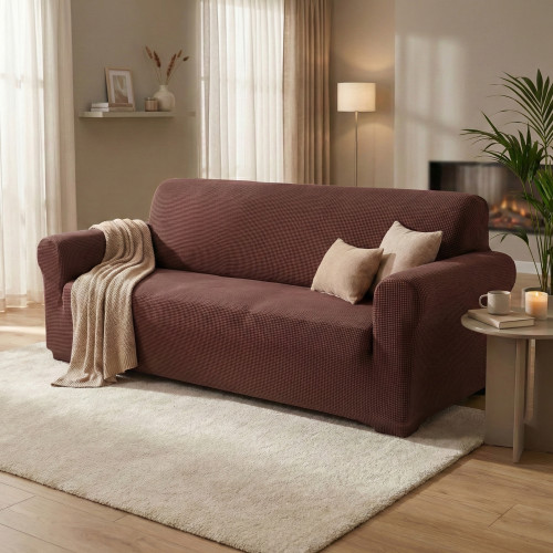 Couverture de canapé extensible ATHÈNES universel MARRON biélastique