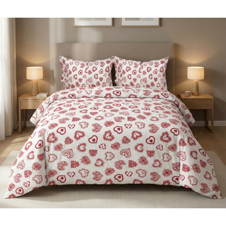 Housse de couette Miros Red Heart – 100 % coton tyrolien Made in Italy – Coeurs des deux côtés