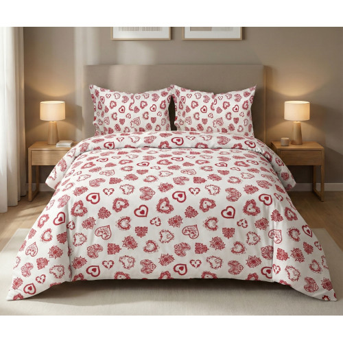 Miros Red Heart Duvet Cover – 100% Tyrolean Cotton Made in Italy – Hearts on Both Sides