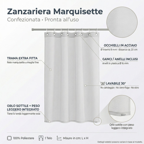 Cortina mosquitera de exterior MARQUISETTE emplomada en 8 tamaños diferentes liso BEIGE