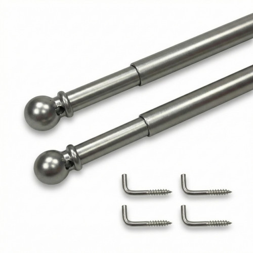 Pair of Tex Rods for Glass Curtain Ø7 mm in Matt Silver Nickel Plated Brass, Extendable, with Screws, Made in Italy
