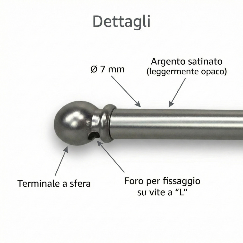 Par de varillas de tex para cortina de cristal de 7 mm de Ø7 mm en latón niquelado plateado mate, extensibles, con tornillos, fa