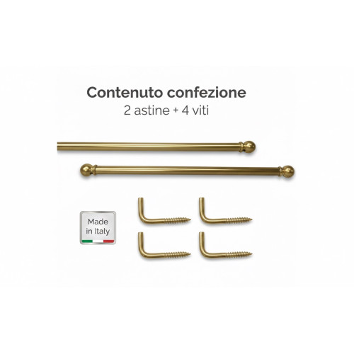 Coppia Astine Tex per Tenda a Vetro Ø7 mm in Ottone Lucido, Estensibili, con Viti, Made in Italy
