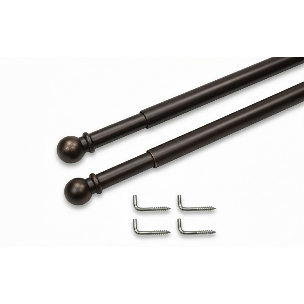 Paar Tex-Stäbe für Glasvorhang Ø7 mm aus satinbronzetem Messing, ausziehbar, mit Schrauben, hergestellt in Italien