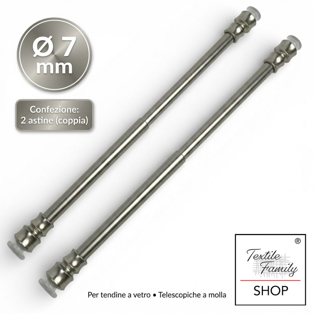 Pair of push-in rods for glass curtain in nickel-plated brass silver Tex, adjustable with suction cups, Ø7/8 mm, Made in Italy