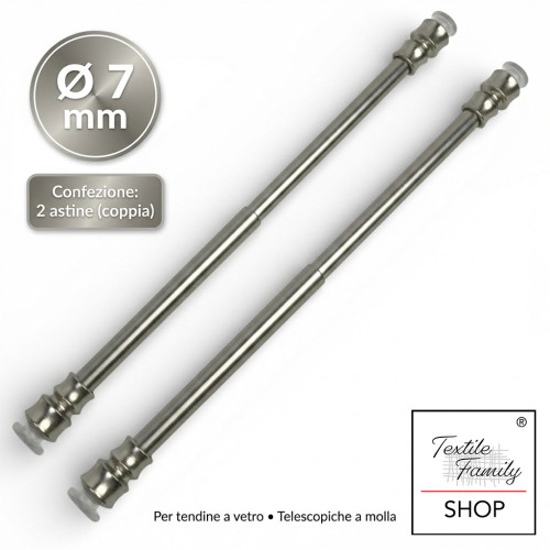 Pair of push-in rods for glass curtain in nickel-plated brass silver Tex, adjustable with suction cups, Ø7/8 mm, Made in Italy