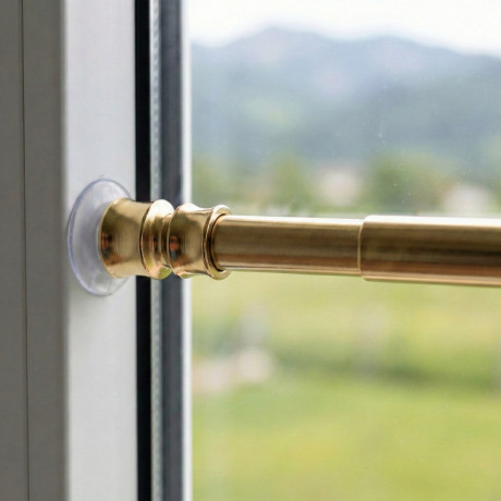 Coppia astine a pressione per tenda a vetro Ottone lucido oro Tex, regolabili con ventose, Ø7/8 mm, 4 misure, Made in Italy