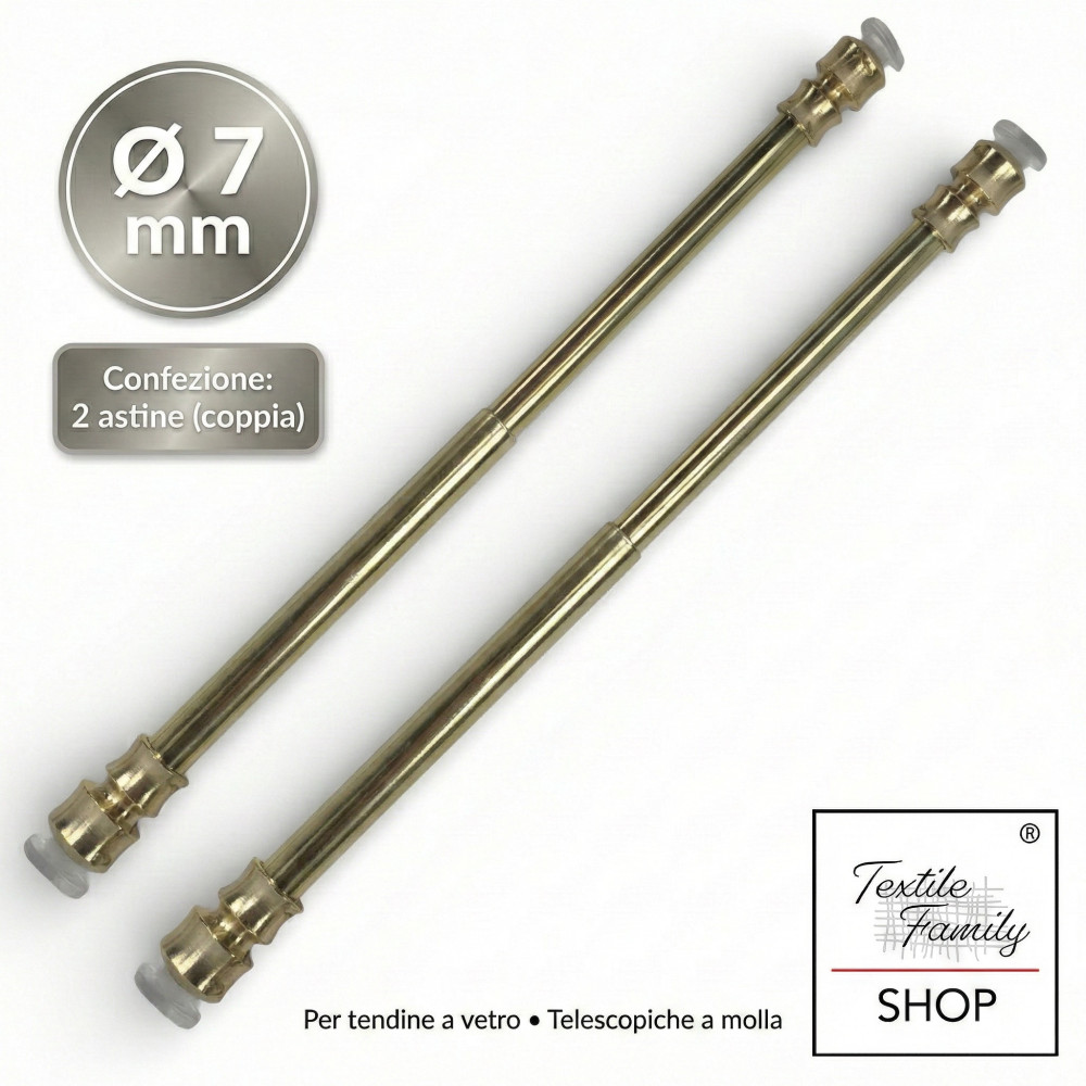 Coppia astine a pressione per tenda a vetro Ottone lucido oro Tex, regolabili con ventose, Ø7/8 mm, 4 misure, Made in Italy