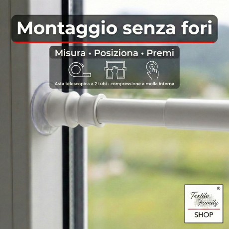 Par de varillas de cortina de cristal blanco Tex, ajustables con ventosas, Ø7/8 mm, 4 tallas, fabricadas en Italia