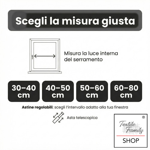 Paar Tex weiße Glasvorhangstangen, verstellbar mit Saugnäpfen, Ø7/8 mm, 4 Größen, hergestellt in Italien