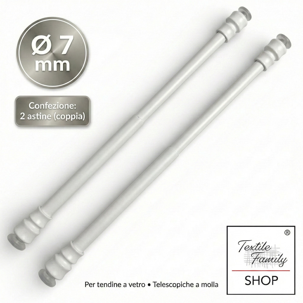 Pair of Tex white glass curtain pushrods, adjustable with suction cups, Ø7/8 mm, 4 sizes, Made in Italy