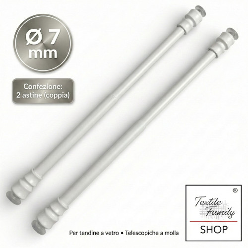 Pair of Tex white glass curtain pushrods, adjustable with suction cups, Ø7/8 mm, 4 sizes, Made in Italy