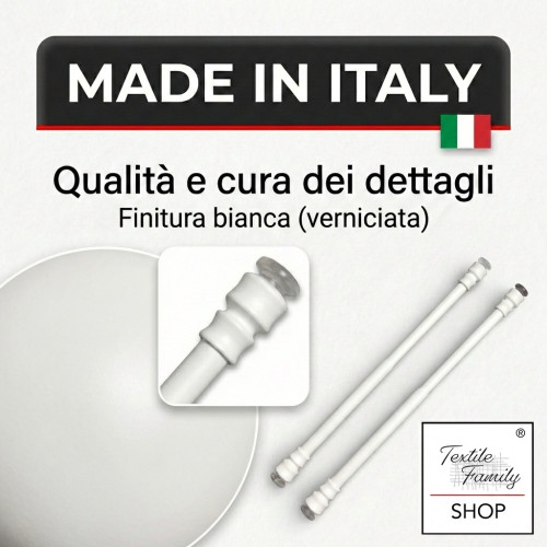 Paar Tex weiße Glasvorhangstangen, verstellbar mit Saugnäpfen, Ø7/8 mm, 4 Größen, hergestellt in Italien
