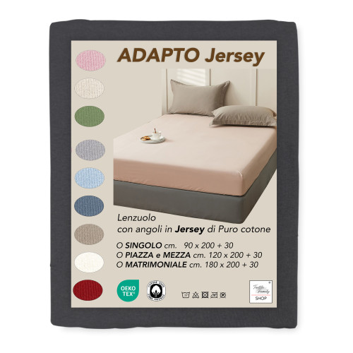 Draps ajustés Jersey Anthracite Adapto - Coton extensible H30cm - Simple, double, double