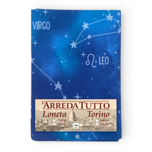Blue Zodiac Signs Blanket - 100% Cotton - Gran Scarf Multipurpose Bedspread/Sofa Cover - Made in Italy