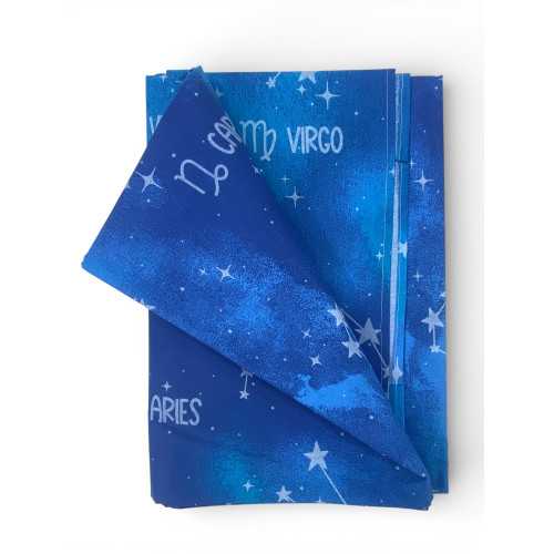 Blue Zodiac Signs Blanket - 100% Cotton - Gran Scarf Multipurpose Bedspread/Sofa Cover - Made in Italy