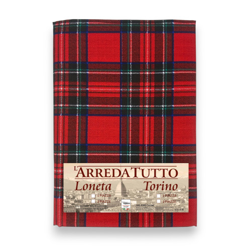 Rote Tartan-Decke – 100% Baumwolle – Gran Scarf Mehrzweck-Sofabezug/Bettdecke – Hergestellt in Italien