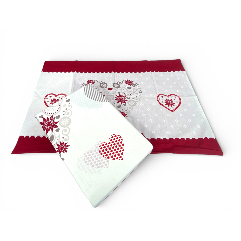 Edelweiss Heart Duvet Cover Red 100% Cotton - Winter Bed Set with Pillowcases, Buttons and Flapper 40 cm