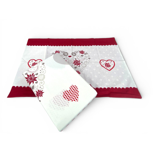 Funda de edredón Edelweiss Heart Heart Red 100% algodón - Set de cama de invierno con fundas de almohada, botones y aleta 40 cm