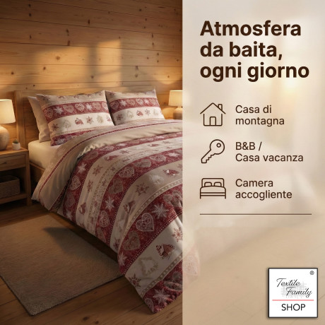 Valbadia Bettbezug Rote Baumwolle, 100 % in Italien hergestellt – Herz- und Hüttenmuster, Patella 40 cm, platzierte Design-Kisse
