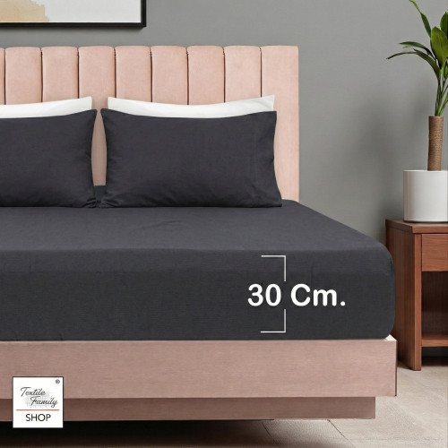 Fitted Bottom Sheets Adapto Anthracite Jersey - Stretch Cotton H30cm - Single, Double, Double