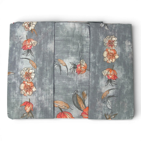 MAXI Fior di Perla Double Sheet Set Gris 100 % coton – Motif floral, ci-dessous avec des coins