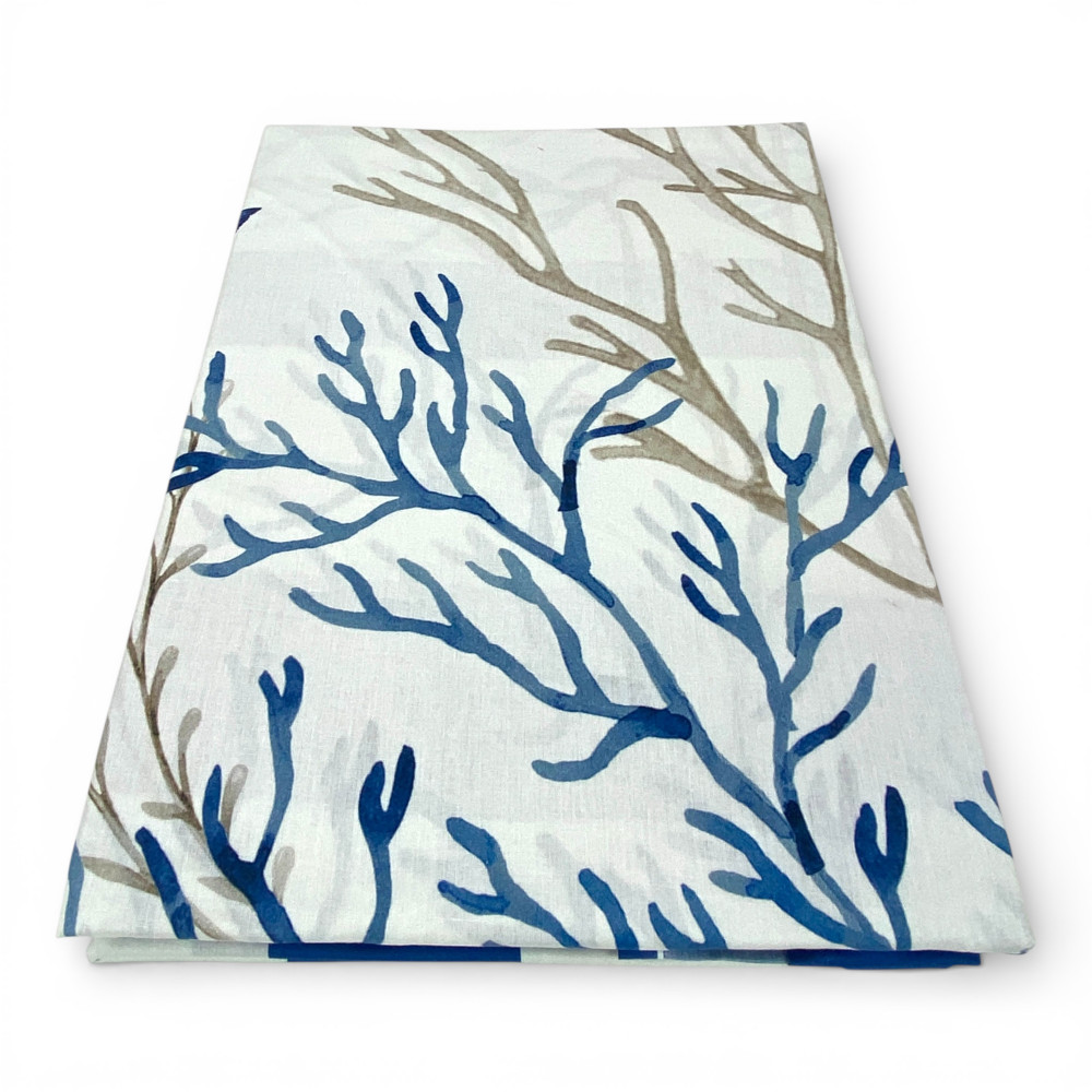 Ensemble de draps de lit avec double volant 250x290 + 2 taies d’oreiller 50x80, 100 % coton, motif Blue Sea
