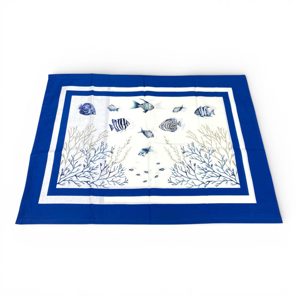 Bettdecken-Set mit Doppelflounce 250x290 + 2 Kissenbezüge 50x80, 100% Baumwolle, Blue Sea-Muster