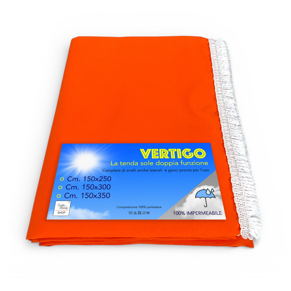 Auvent Vertigo Tex Family fil orange uni 100 % polyester imperméable et résistant à l’eau, œillets teints, frange en acier